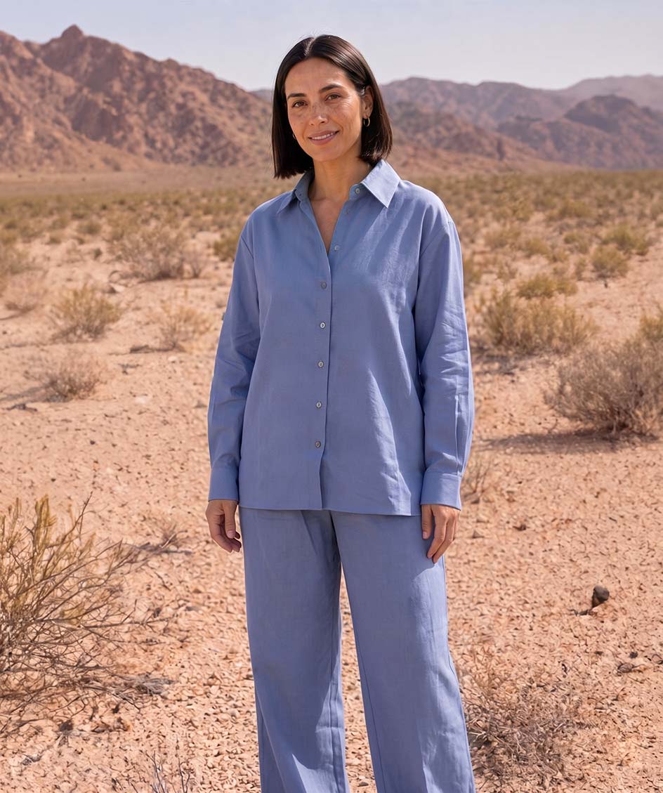 Oversized 100% Linen Blue Shirt