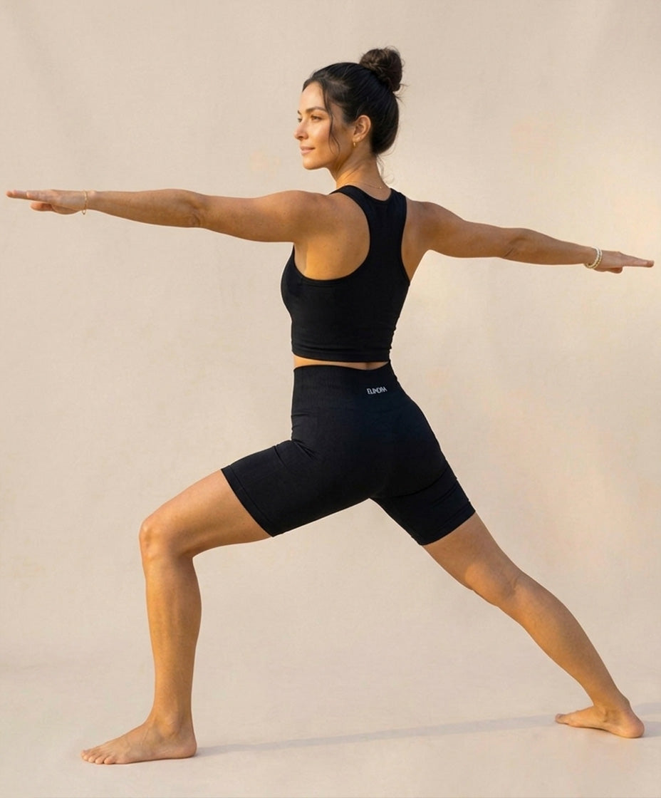 Short Yoga Noir Taille Haute en Matière Naturelle - UltimComfort