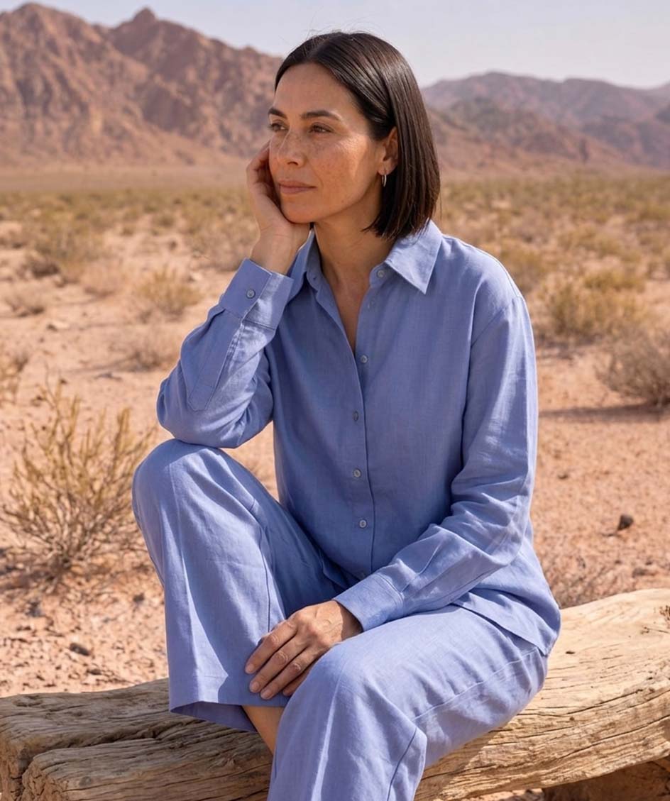 Oversized 100% Linen Blue Shirt