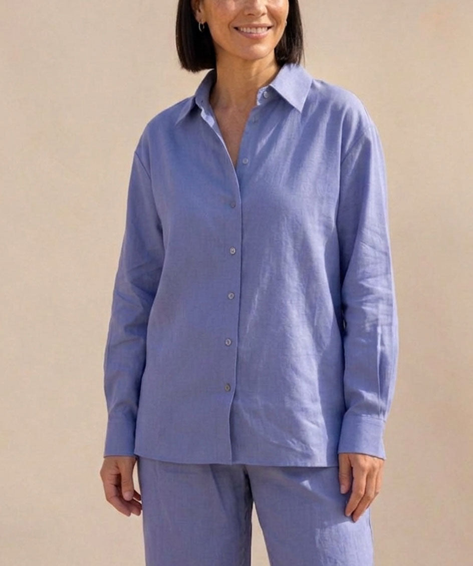 Oversized 100% Linen Blue Shirt