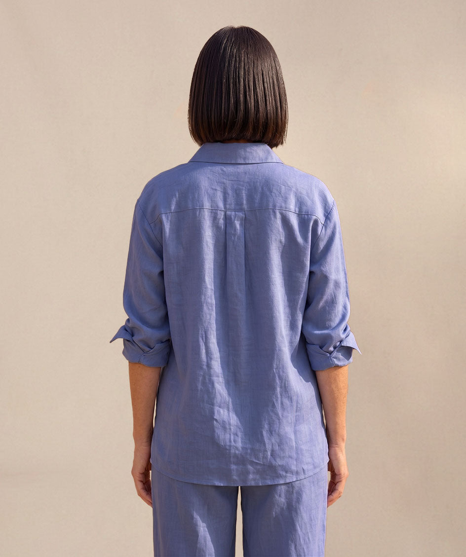 Oversized 100% Linen Blue Shirt